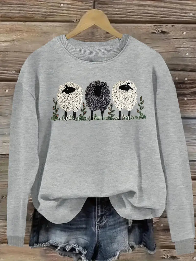 Cozy Women's Knit Sweater with Sheep Design - BritishElegance