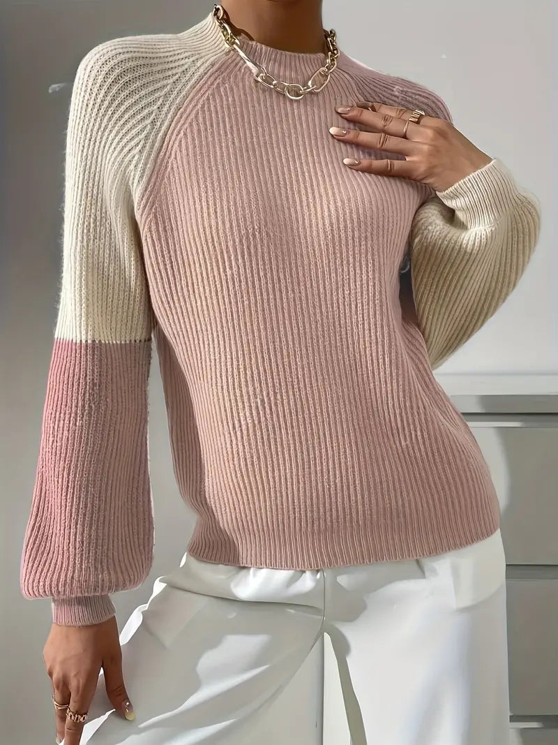Women's Warm Colour Block Turtleneck Sweater - BritishElegance