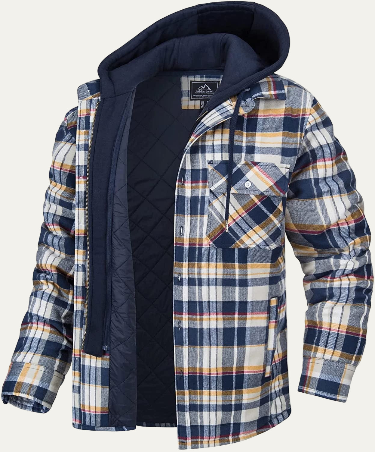 Men’s Plaid Heavy Shirt Jacket with Fleece Hood