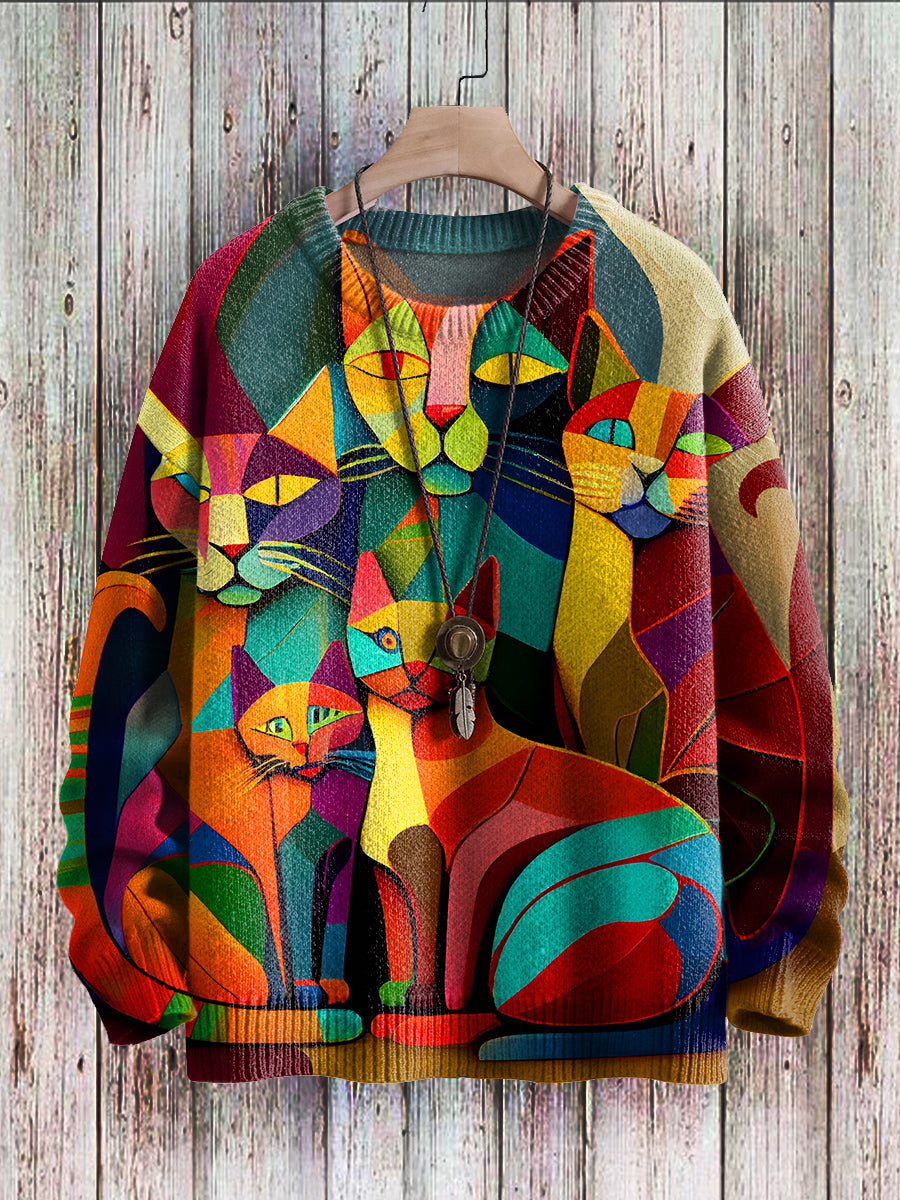 Cheerful Cat Print Sweater for Women – Cleo