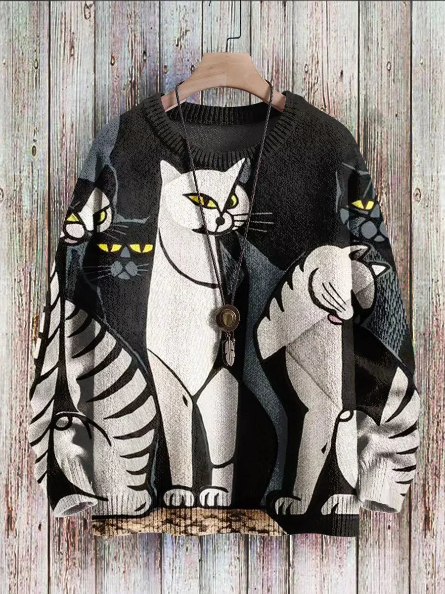 Cheerful Cat Print Sweater for Women – Cleo