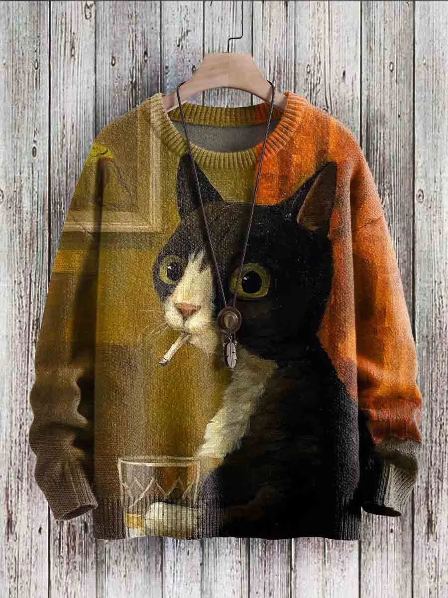 Cheerful Cat Print Sweater for Women – Cleo