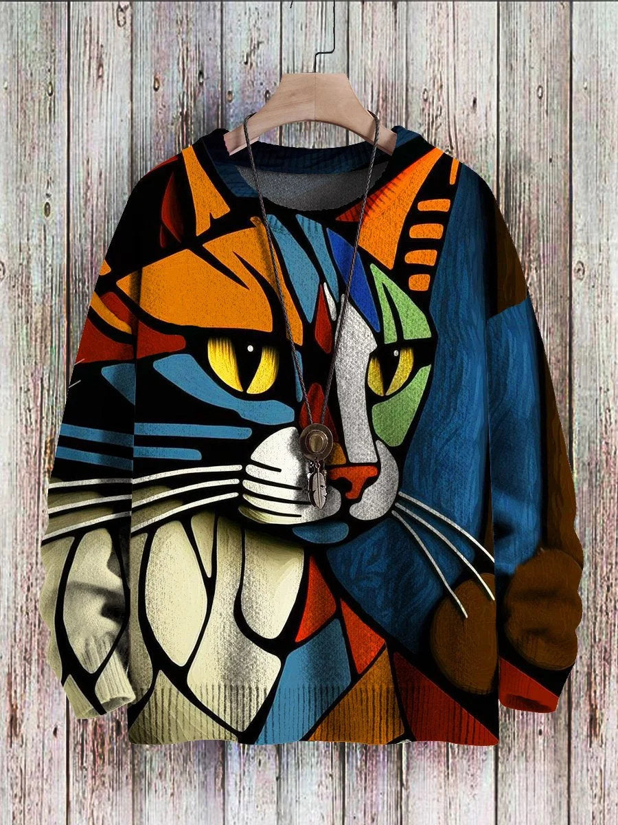 Cheerful Cat Print Sweater for Women – Cleo