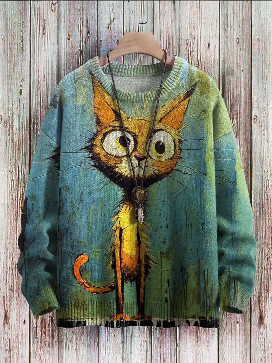 Cheerful Cat Print Sweater for Women – Cleo
