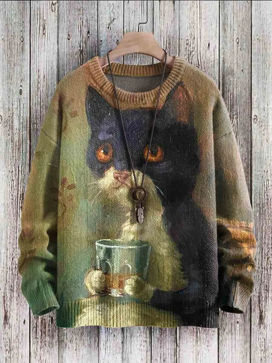 Cheerful Cat Print Sweater for Women – Cleo