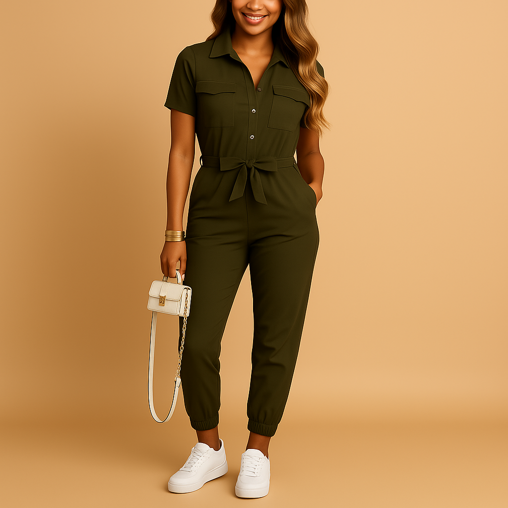 Fitted Ladies Jumpsuit with Front Buttons - BritishElegance