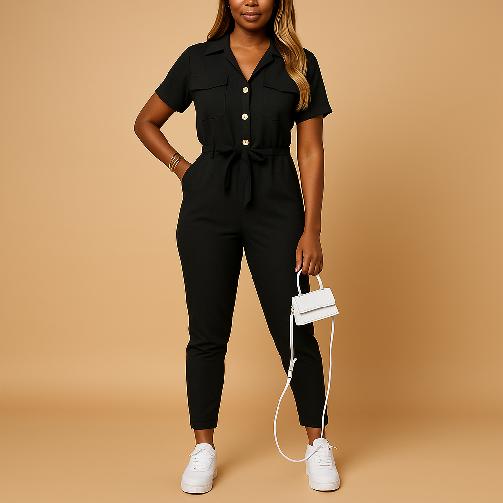 Fitted Ladies Jumpsuit with Front Buttons