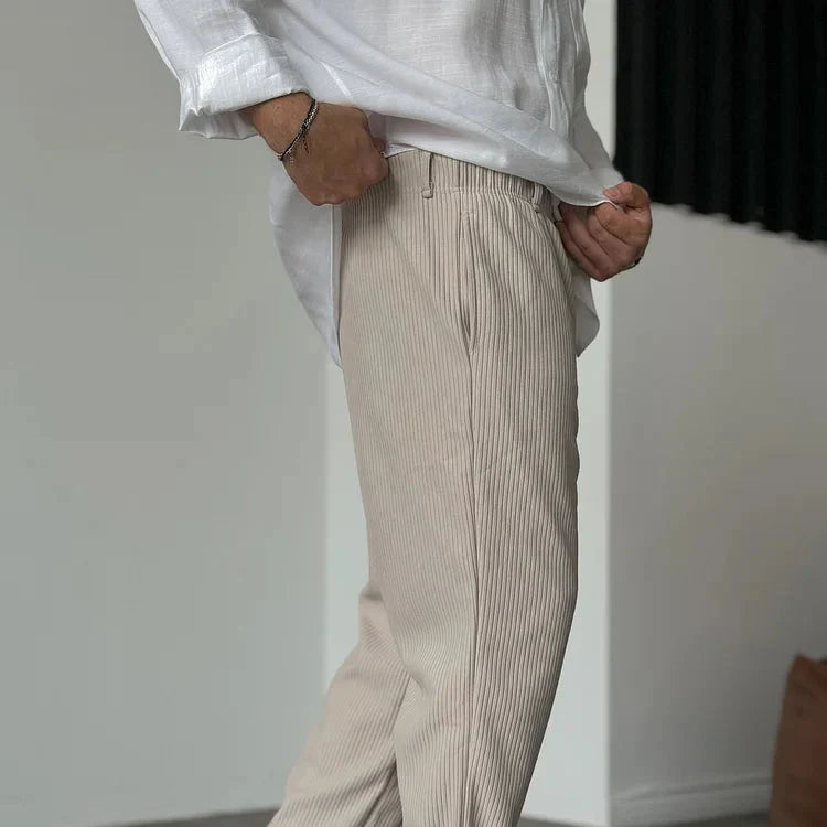 Men's Casual Pinstripe Relaxed Fit Trousers with Drawstring Waist
