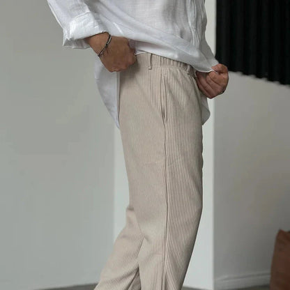 Men's Casual Pinstripe Relaxed Fit Trousers with Drawstring Waist