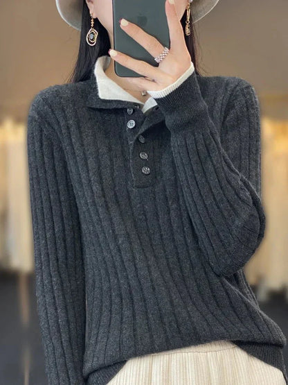 Maya | Winter Ribbed Sweater with Button Collar