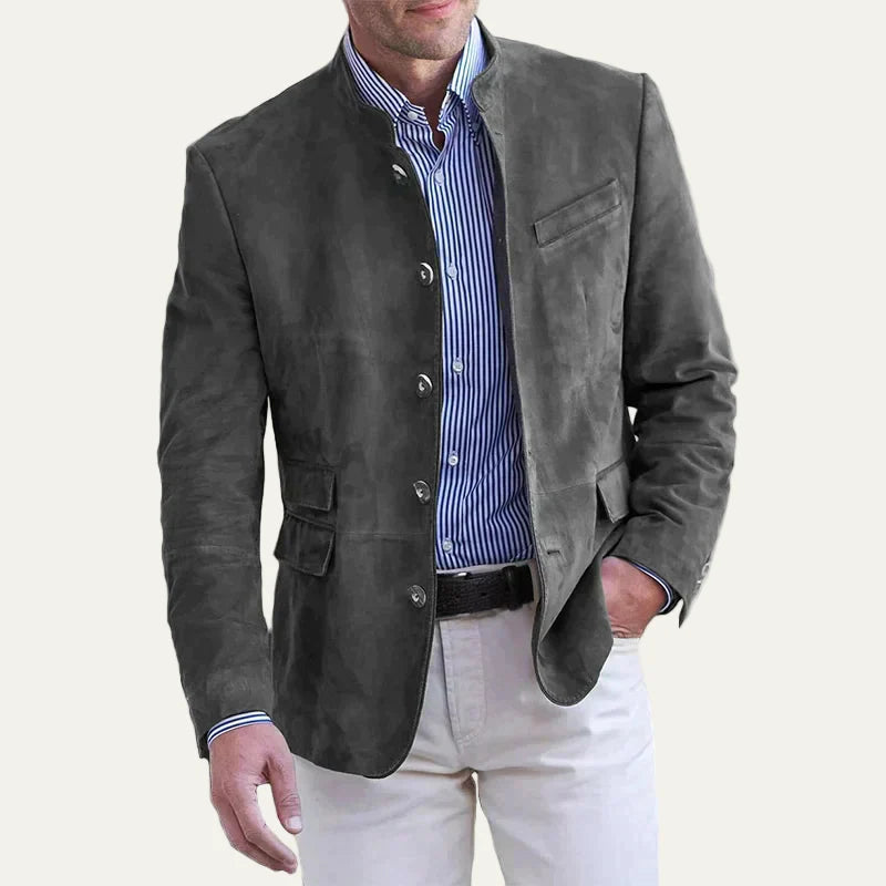 Men’s Suede Style Stand Collar Trachten Inspired Jacket