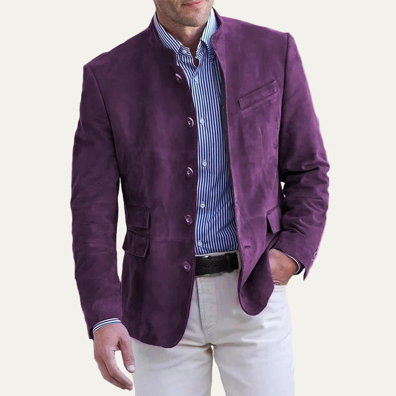 Men’s Suede Style Stand Collar Trachten Inspired Jacket