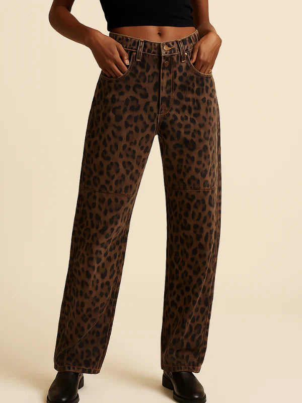 Trendy High Waist Leopard Jeans for Women - BritishElegance