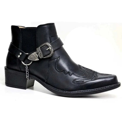 Ankle Cowboy Boots with Buckle Strap Men