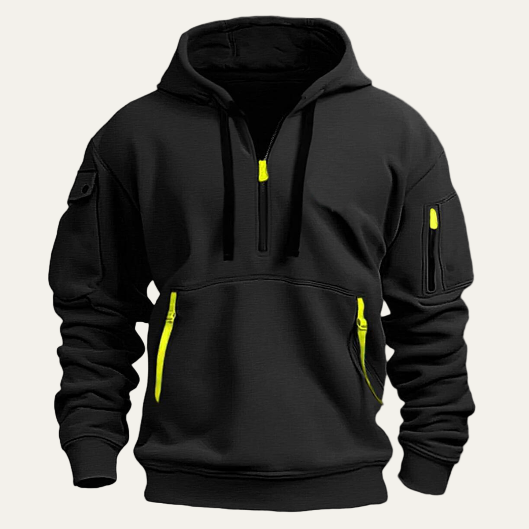 Men’s Utility Pocket Partial Zip Hooded Sweatshirt