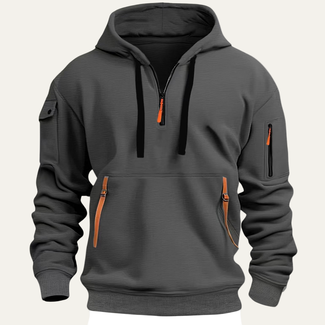 Men’s Utility Pocket Partial Zip Hooded Sweatshirt