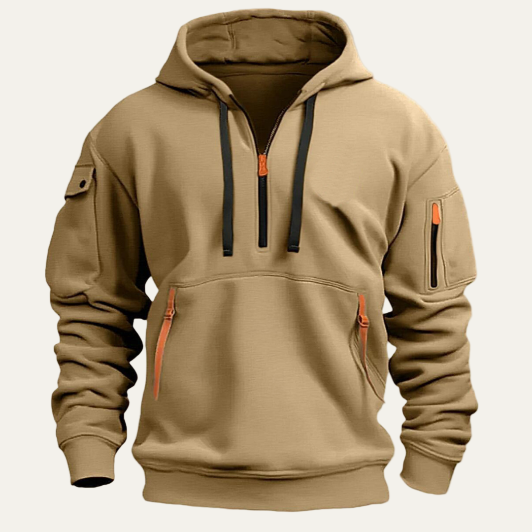 Men’s Utility Pocket Partial Zip Hooded Sweatshirt