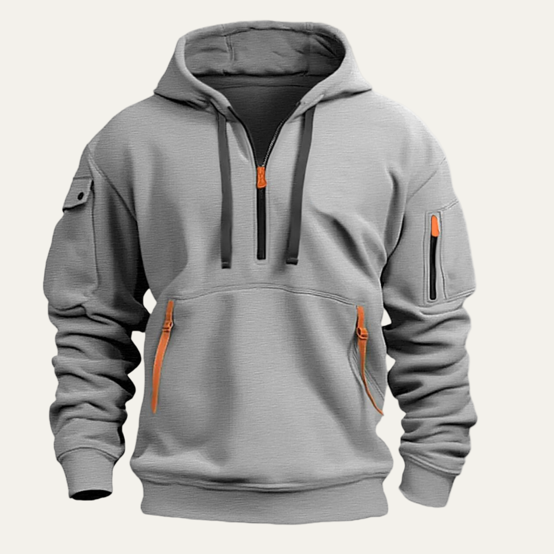 Men’s Utility Pocket Partial Zip Hooded Sweatshirt