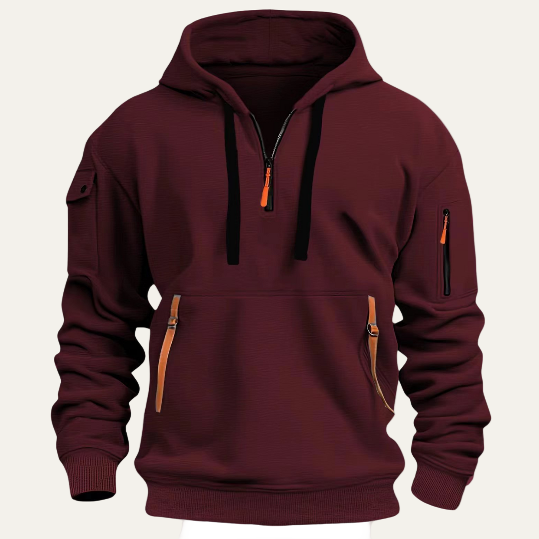 Men’s Utility Pocket Partial Zip Hooded Sweatshirt