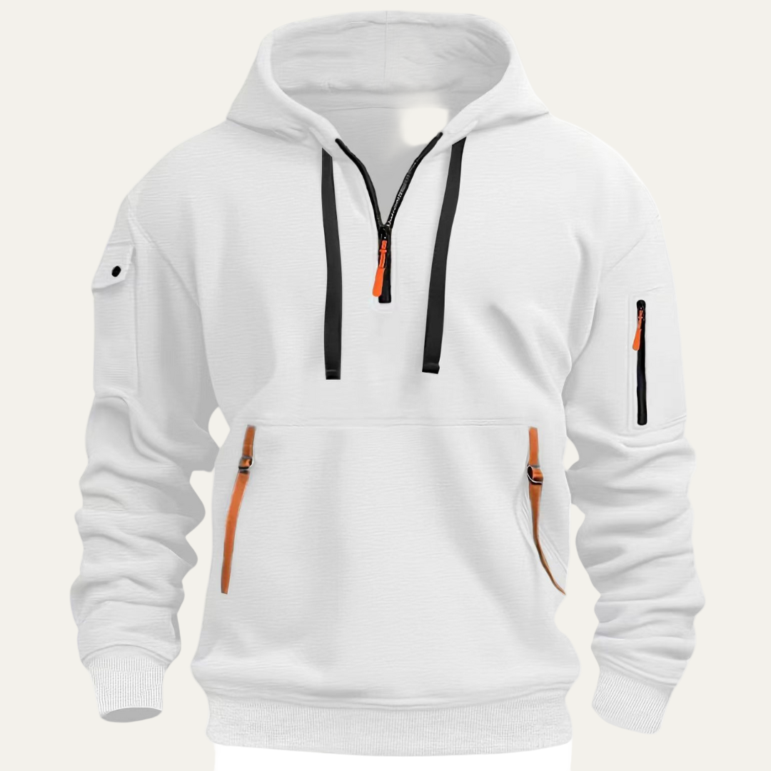 Men’s Utility Pocket Partial Zip Hooded Sweatshirt