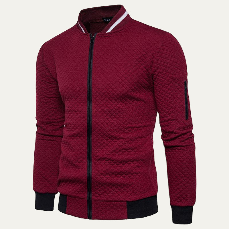 Men’s Diamond Quilted Knit Cardigan Jacket with Stand Collar