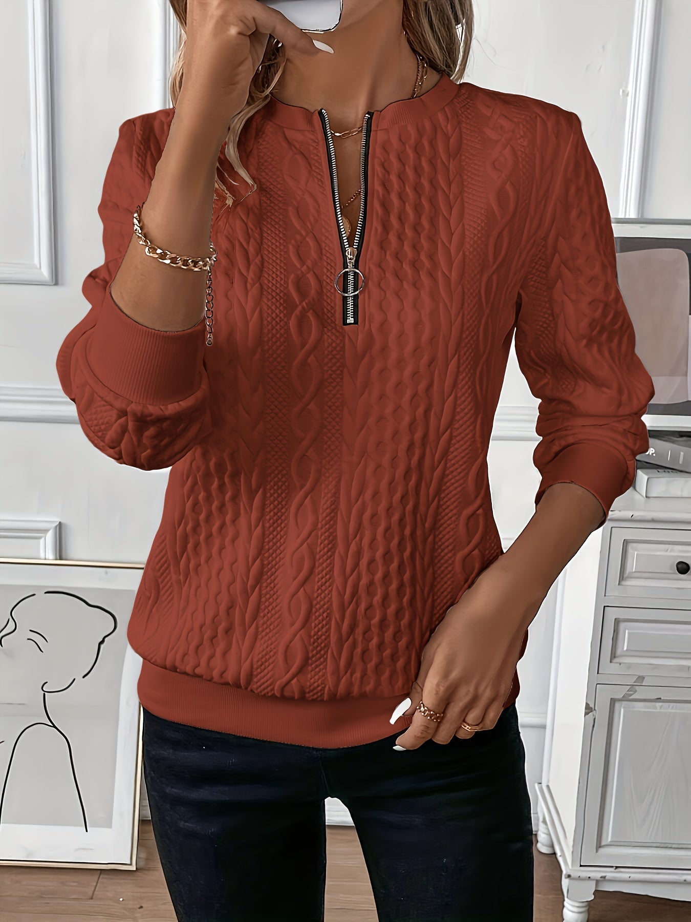 Comfortable Zippered Women’s Sweater – Ella