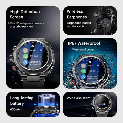 Complete Smartwatch with Built-in Wireless Earbuds - AlphaX