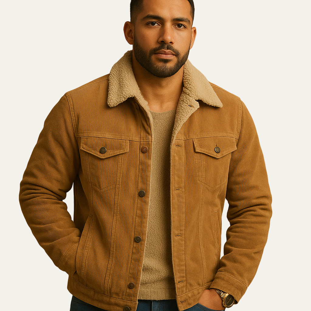 Men’s Modern Fit Corduroy Sherpa Lined Trucker Jacket
