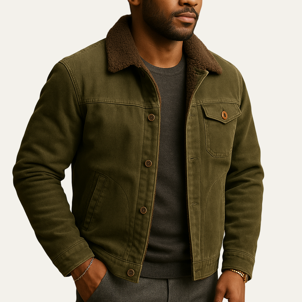 Men’s Modern Fit Corduroy Sherpa Lined Trucker Jacket