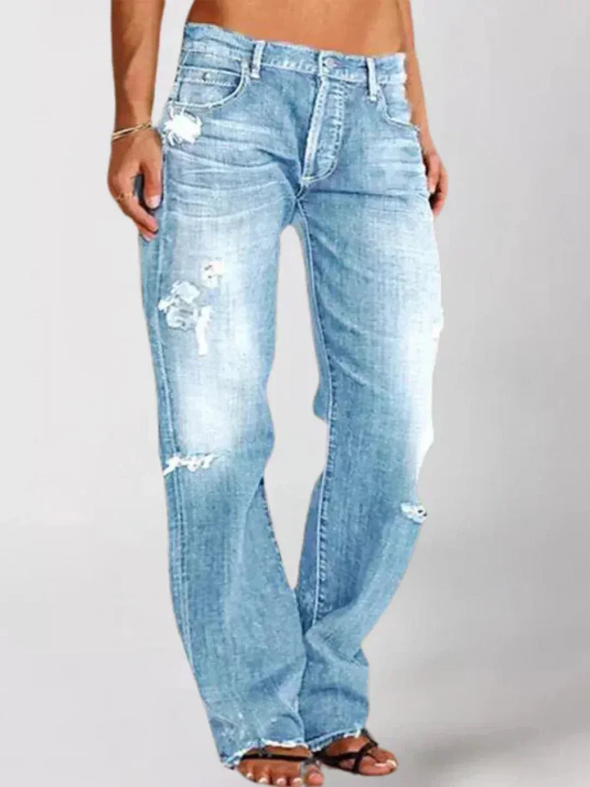 Women's Classic Straight Leg Distressed Blue Jeans