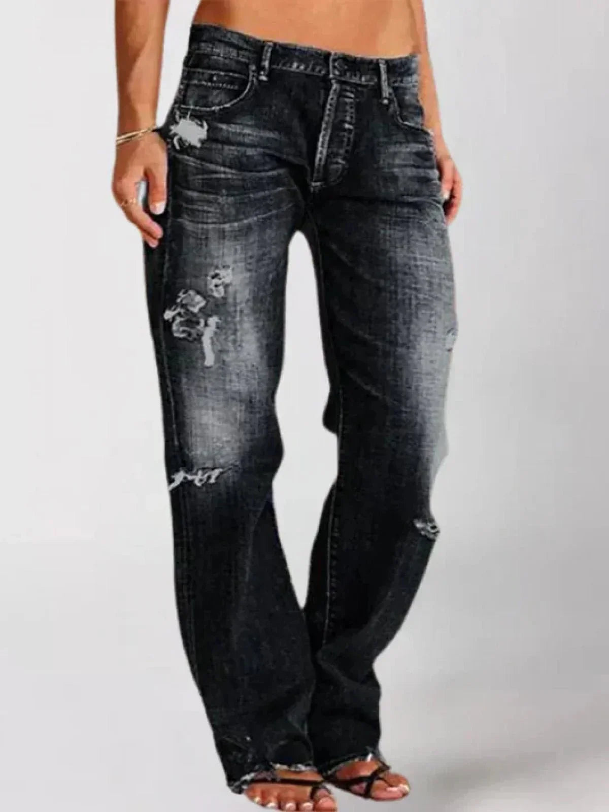 Women's Classic Straight Leg Distressed Blue Jeans