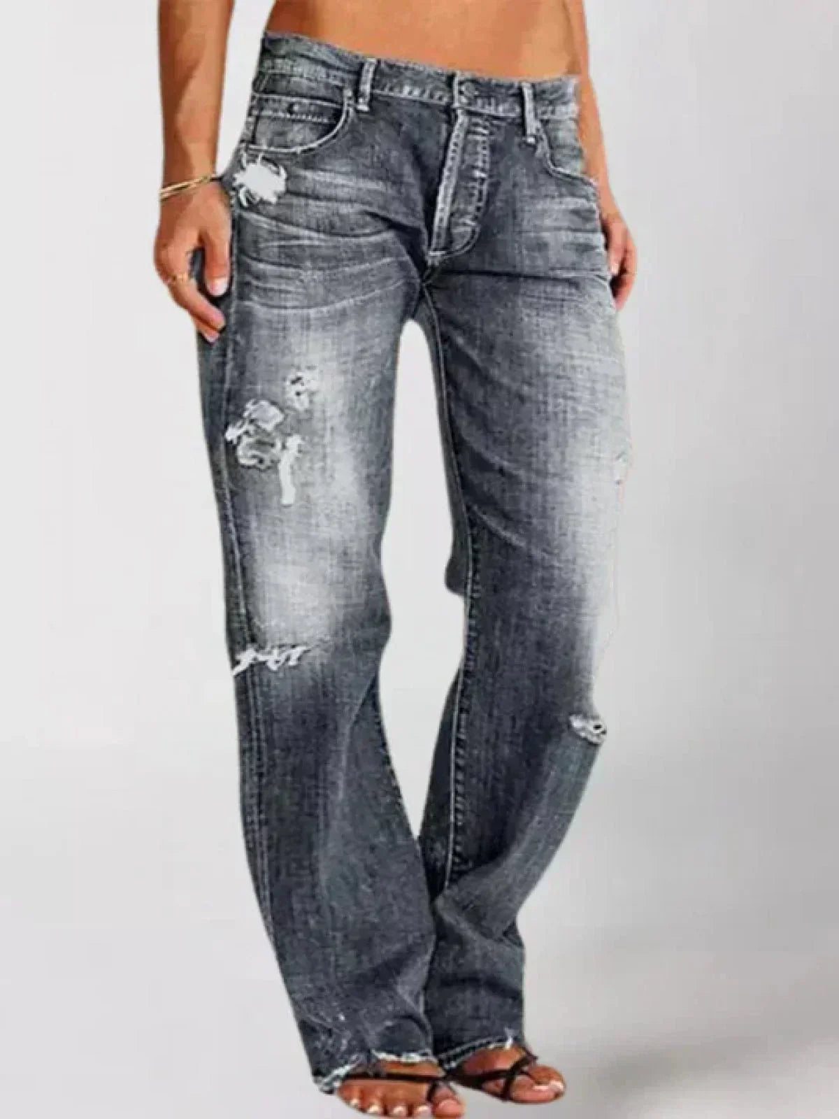 Women's Classic Straight Leg Distressed Blue Jeans