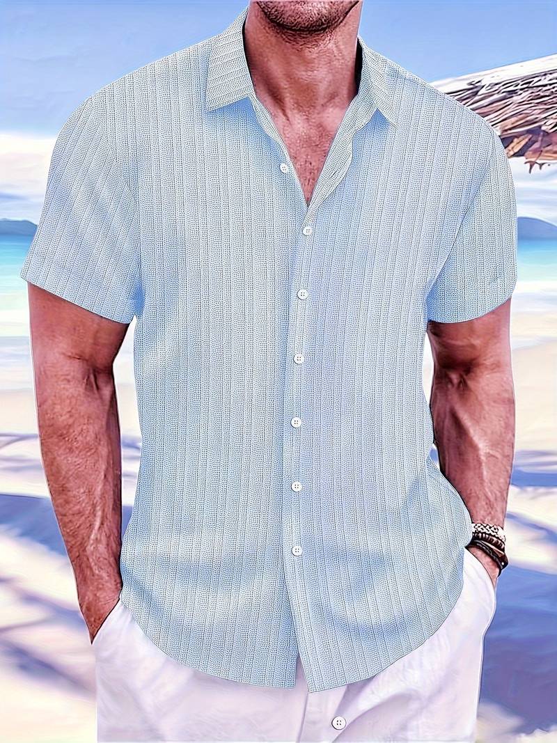Michael Ribbed Short-Sleeve Button-Down Blouse