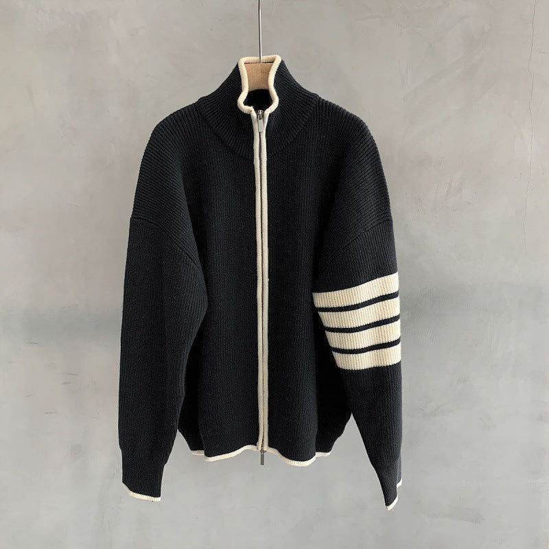 Classic Men's Striped Zip Sweater - BritishElegance