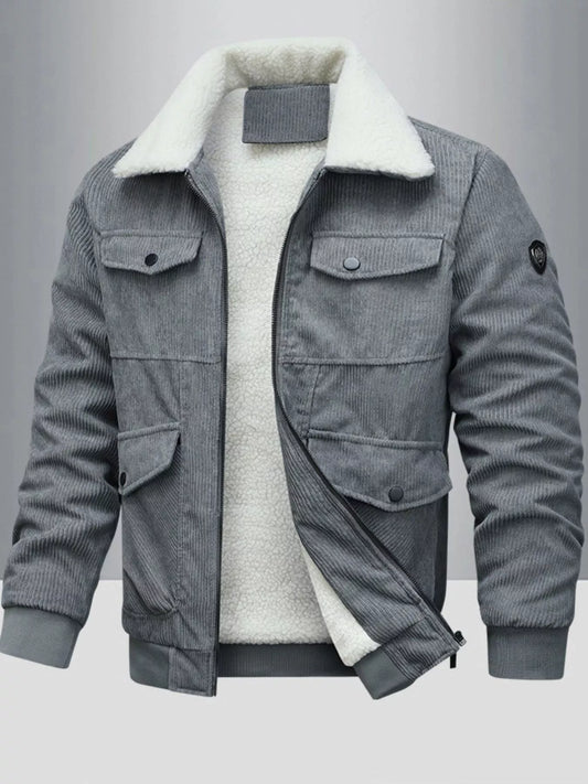 Big and Tall Fleece Lined Corduroy Coat - BritishElegance