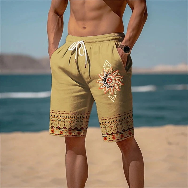 Colorful Beach Shorts with Sun Print