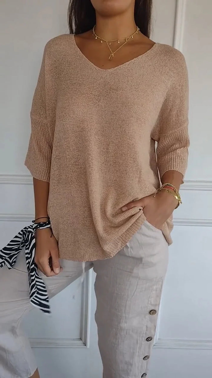 Relaxed Fit V-Neck Sweater for Women