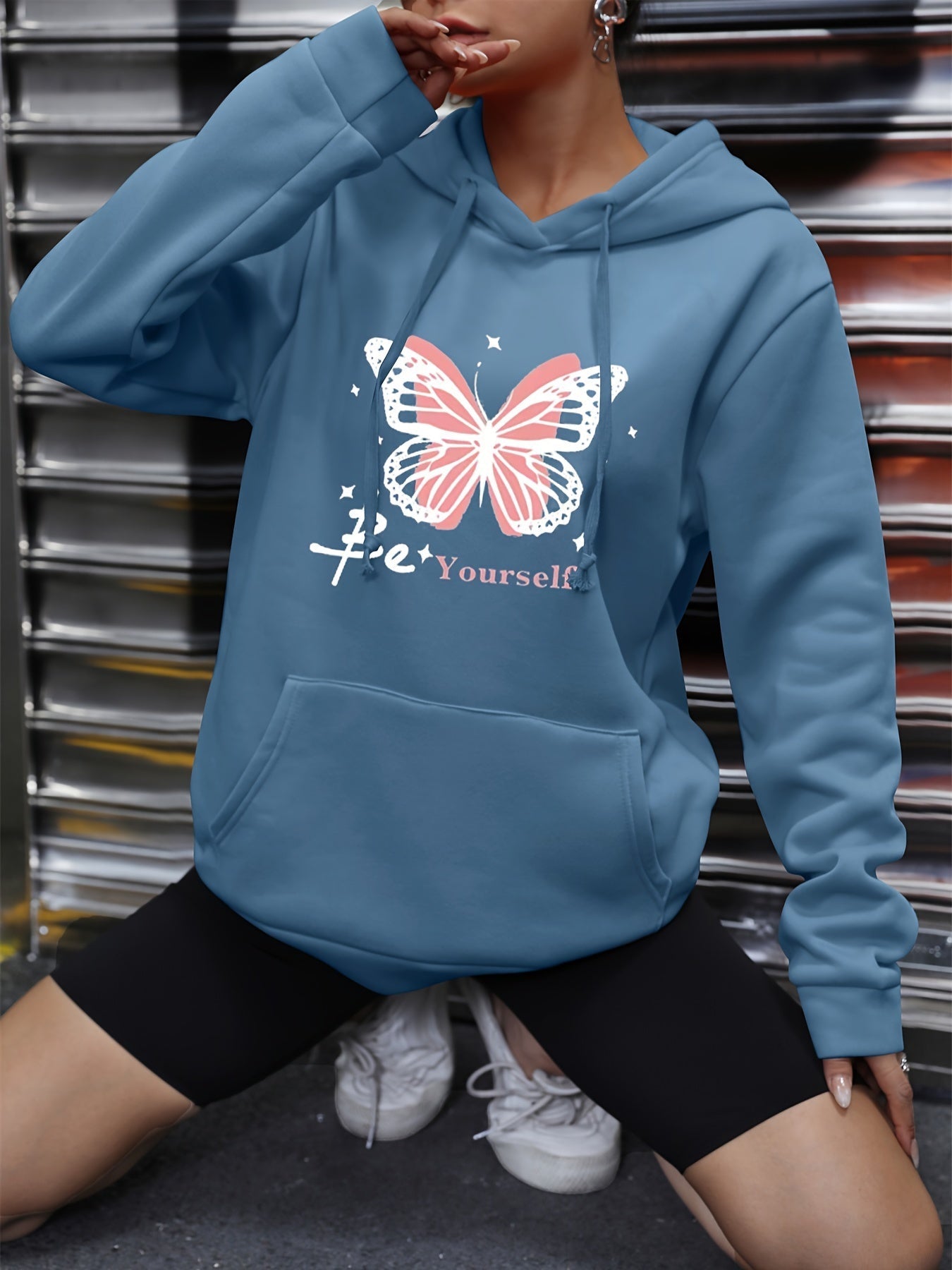 Comfy Women's Loose Fit Hoodie with Fun Graphic Pocket - BritishElegance