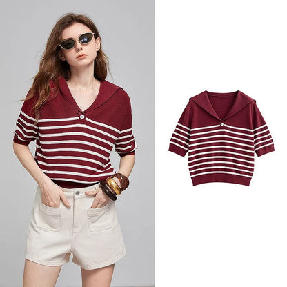 Classic Striped Crew Neck Sweater Top