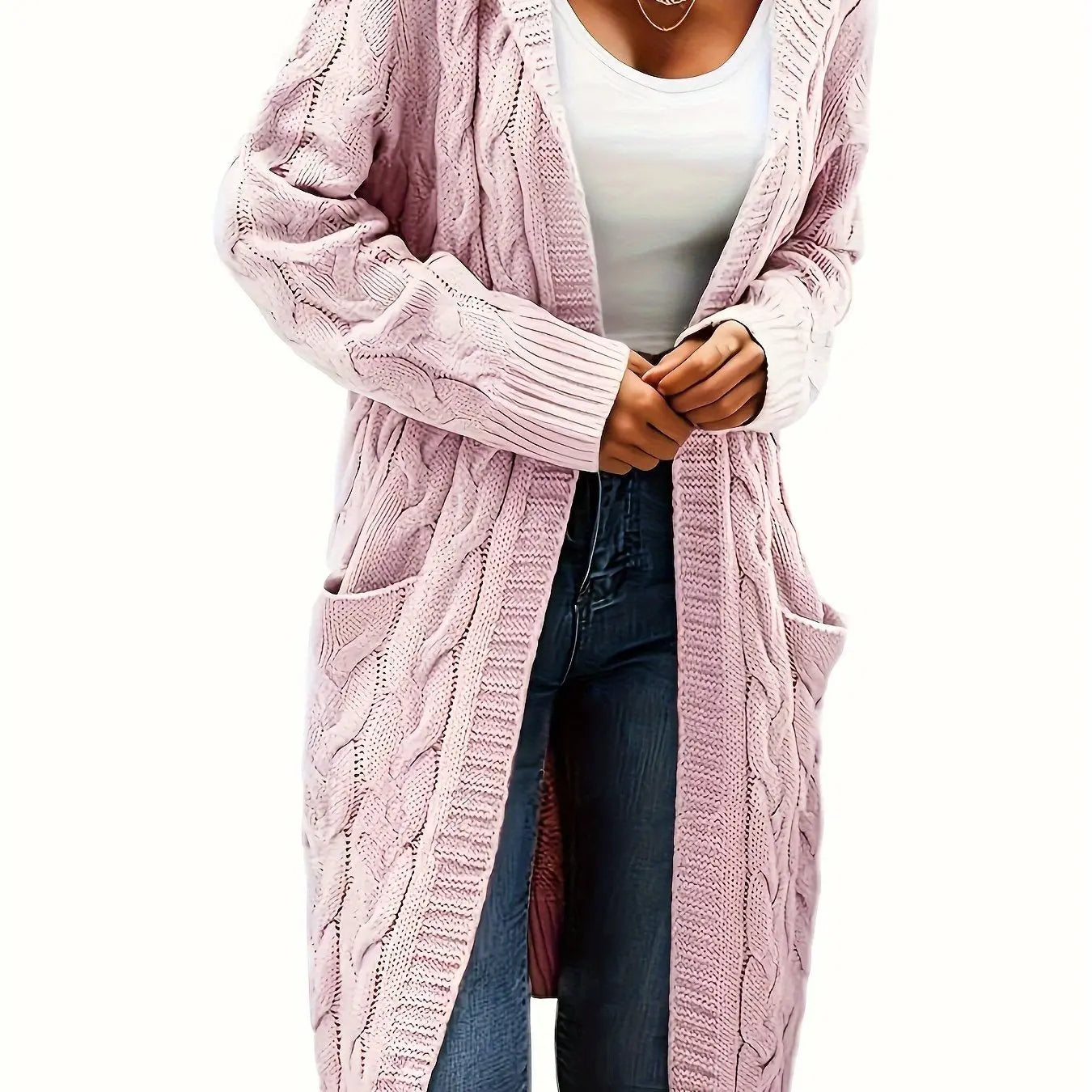 Women’s Open Front Cardigan – Soft Knit Winter Sweater with Pockets