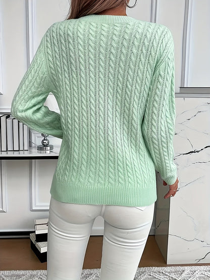 Knitted sweater with cable pattern for women - Soft and stylish sweater for spring and fall