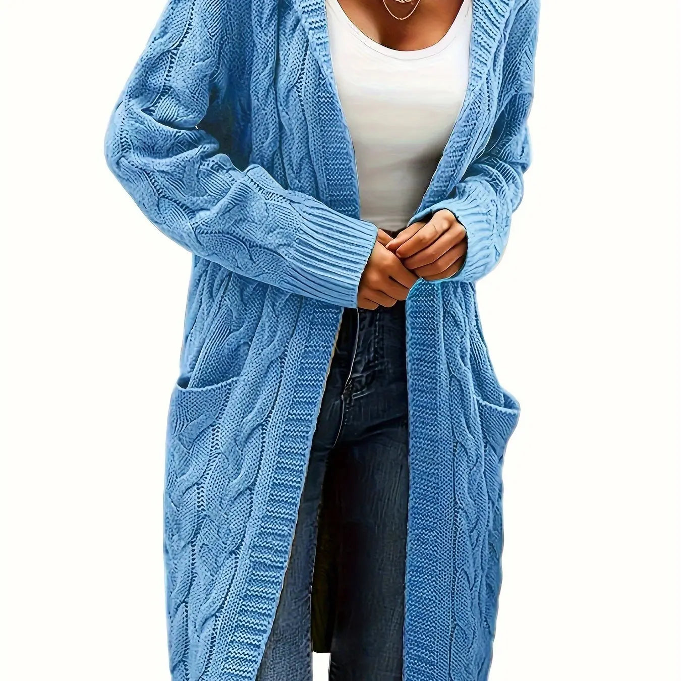 Women’s Open Front Cardigan – Soft Knit Winter Sweater with Pockets