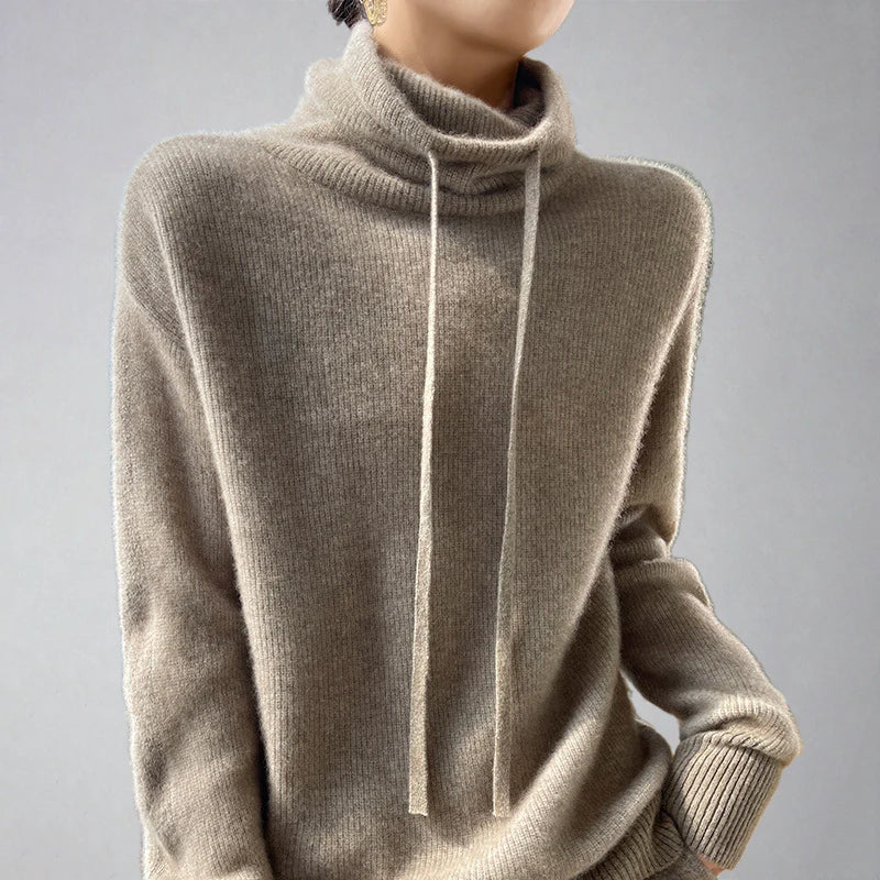 Soft Cashmere Crew Neck Sweater with Tie Waist - BritishElegance