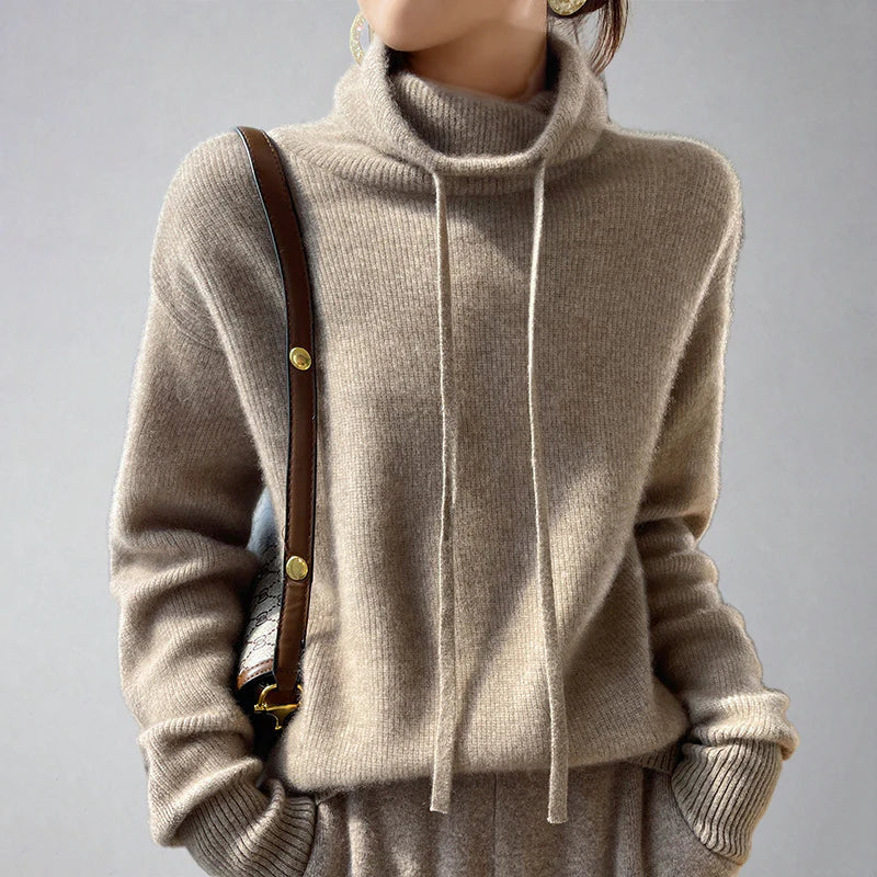 Soft Cashmere Crew Neck Sweater with Tie Waist
