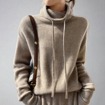 Soft Cashmere Crew Neck Sweater with Tie Waist