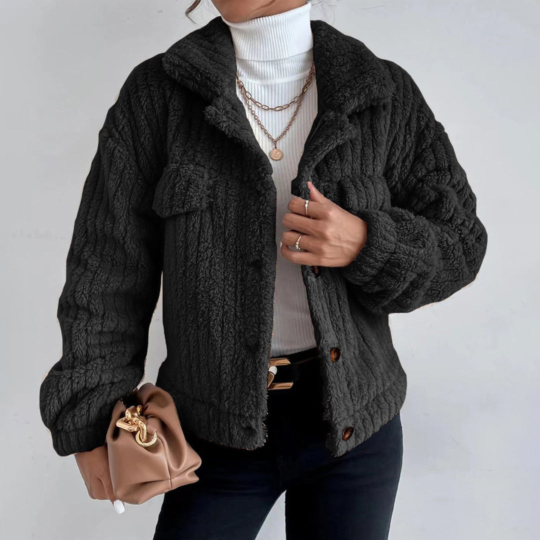 Women's Fleece Lined Button Down Jacket - BritishElegance