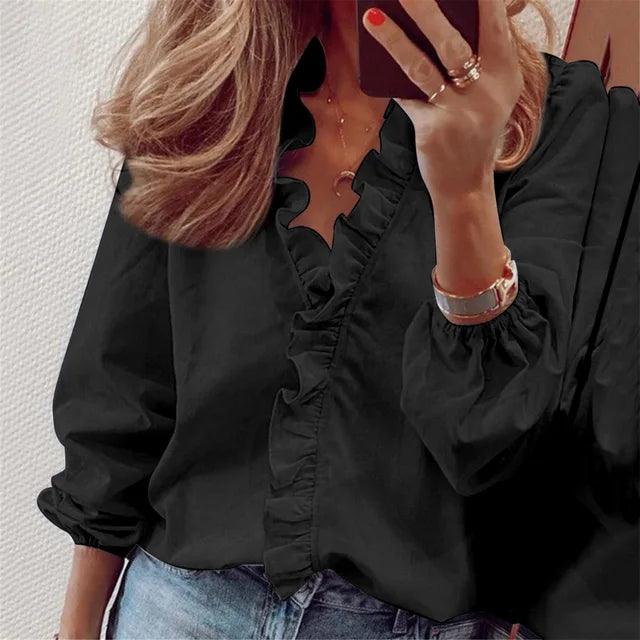 Ladies' Chic Ruffle Long Sleeve Shirt - BritishElegance