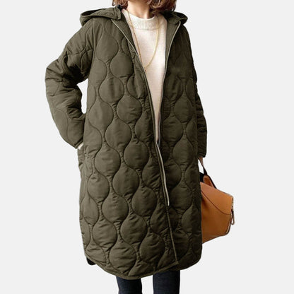 Women’s Quilted Coat – Relaxed Fit – Full Length – Hooded – Soft Padded Cotton Feel