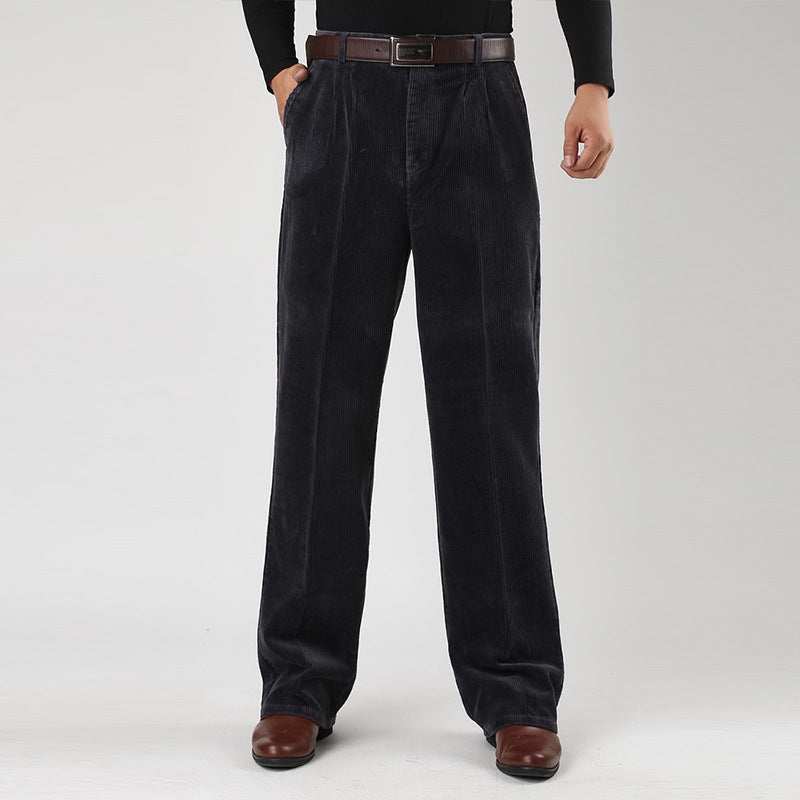 Men's Relaxed Fit Corduroy Pants with Pleats