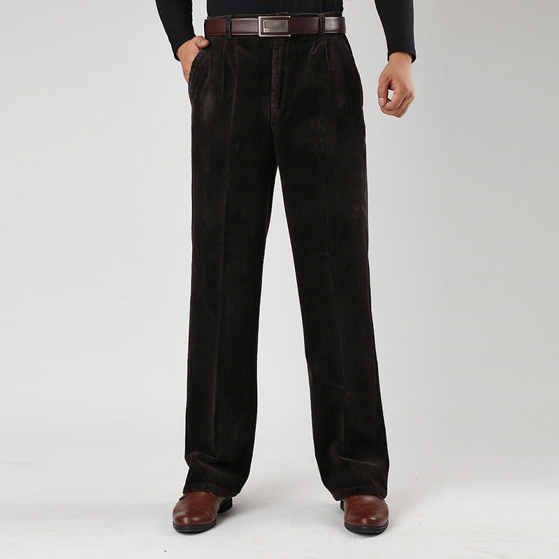 Men's Relaxed Fit Corduroy Pants with Pleats - BritishElegance